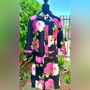 DANA BUCHMAN BLACK-PINK FLORAL COTTON STRETCHY JEAN SKIRT AND JACKET Size 6